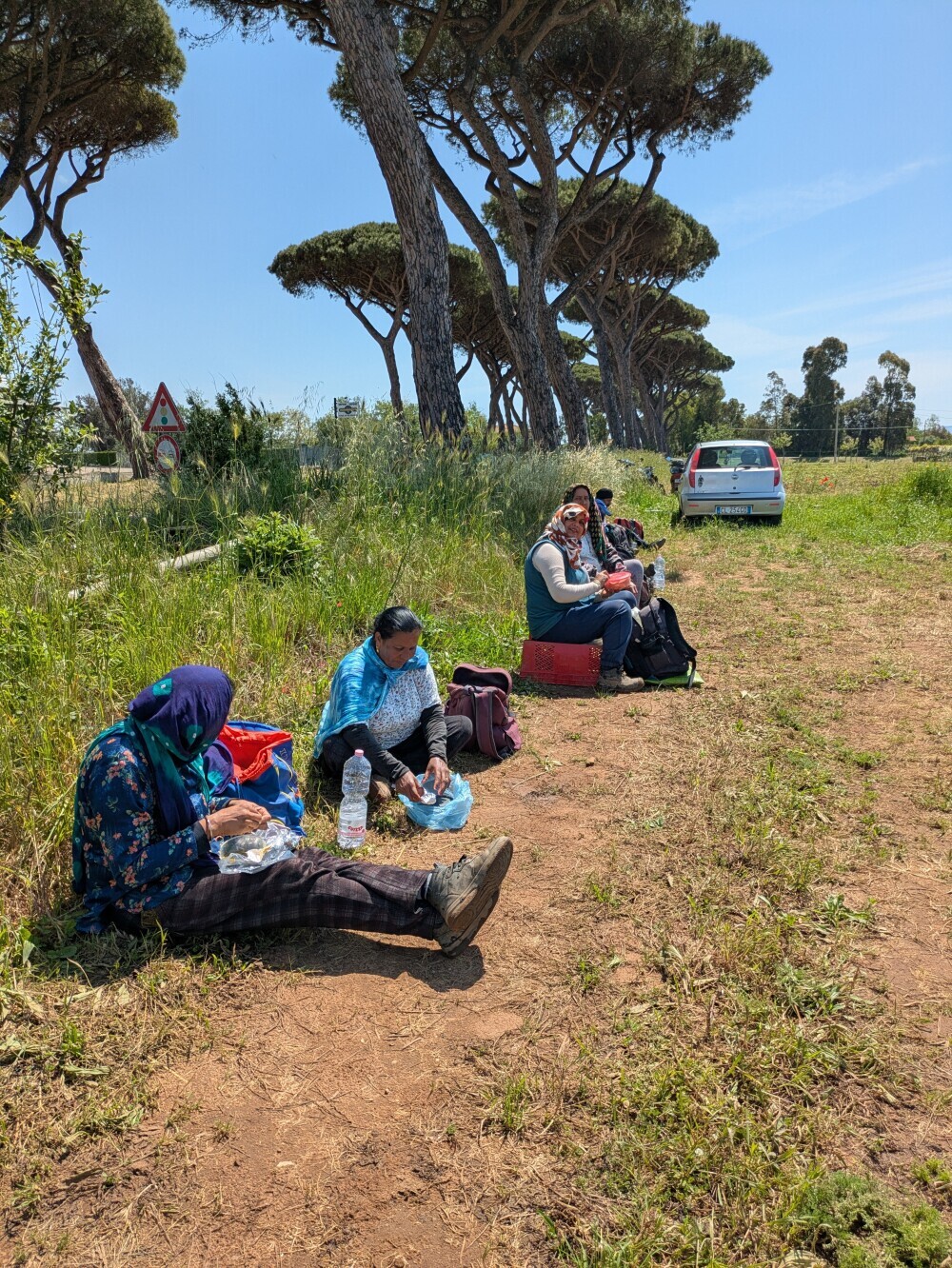 Carrot farm workers on their lunch break