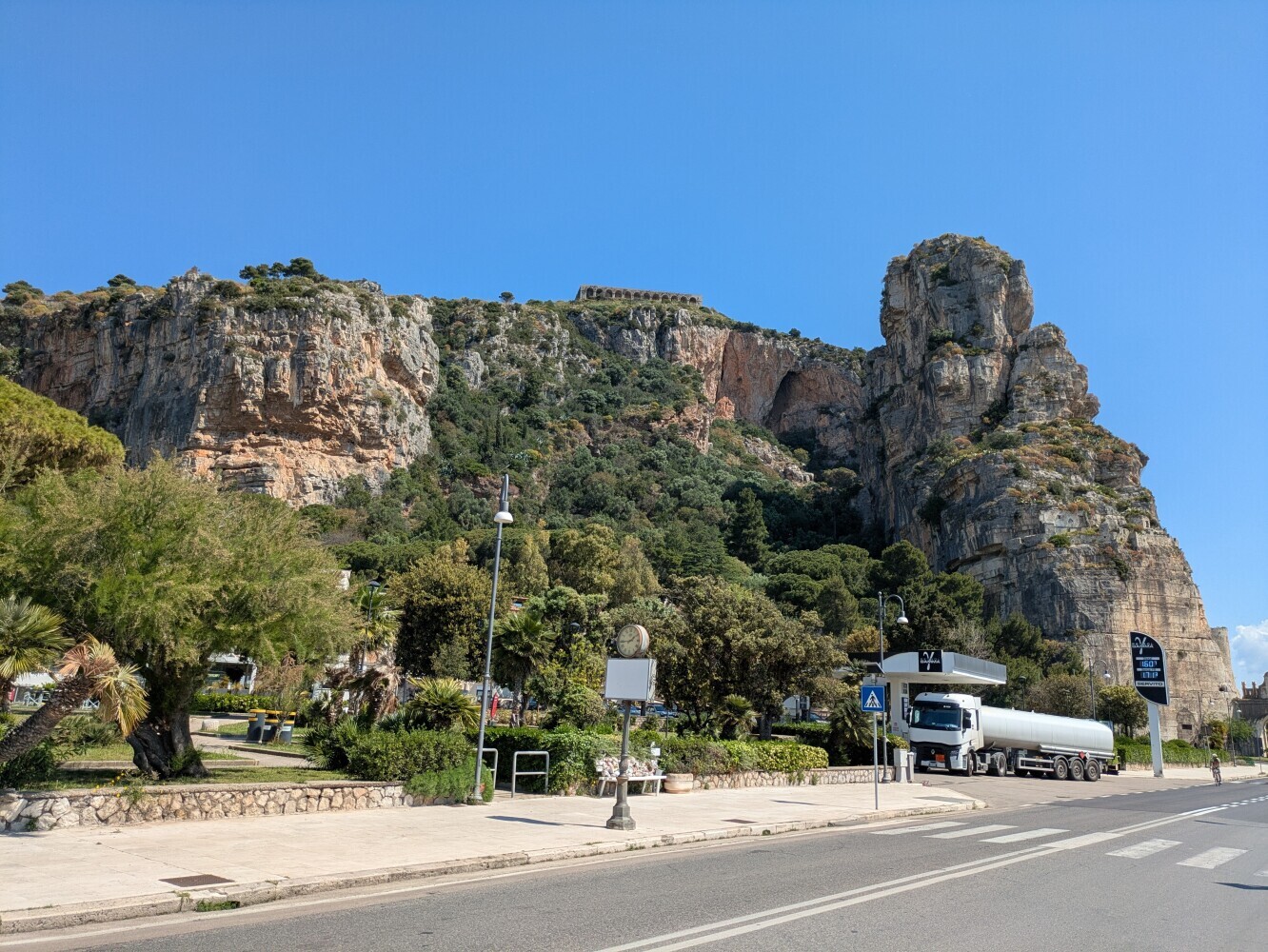 The big hill in Terracina. Apparently the structure on top is a temple of Jupiter