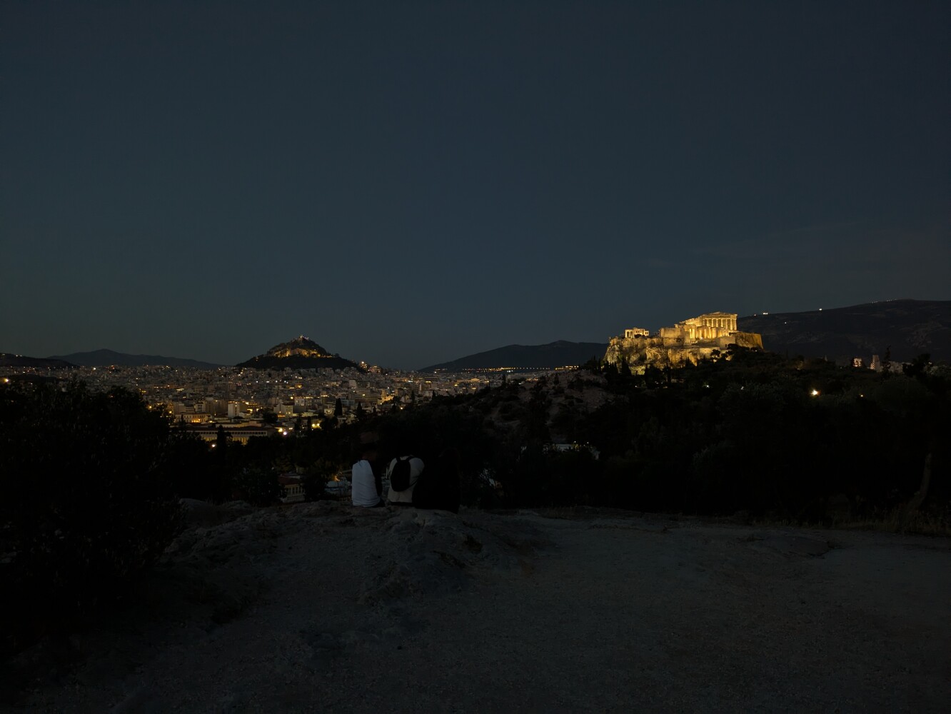 The Acropolis and Mount Lycabettus viewed from Filopappou Hill